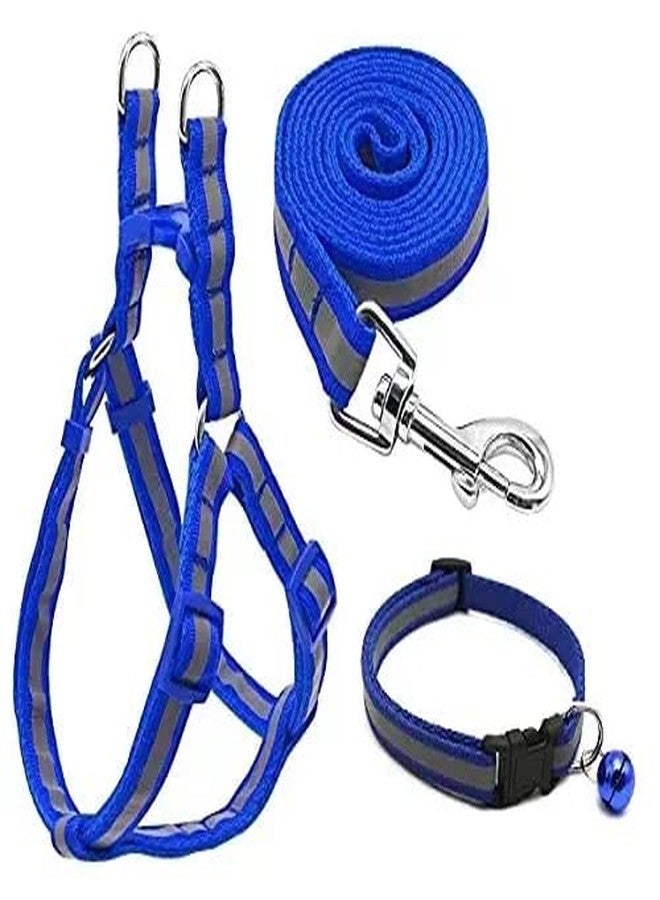 Pups&Pets طقم طوق وحزام ومقود عاكس قابل للتعديل من النايلون الناعم من Pups&Pets مقاس 15 مم للكلاب الصغيرة والجراء والقطط - عبوة من (طوق + حزام + مقود) (أزرق) - Image 1